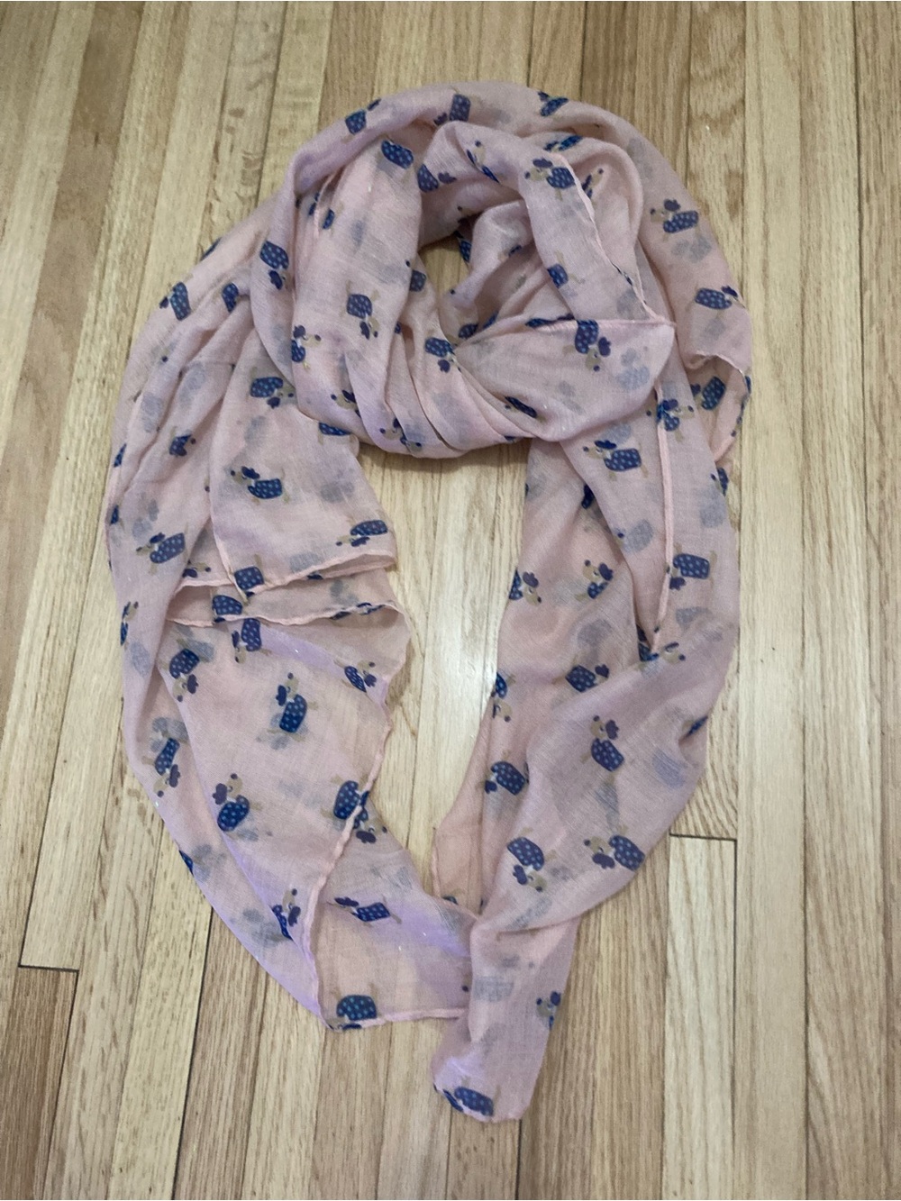 Light Pink Scarf with Blue Floral Print - Women's Accessory